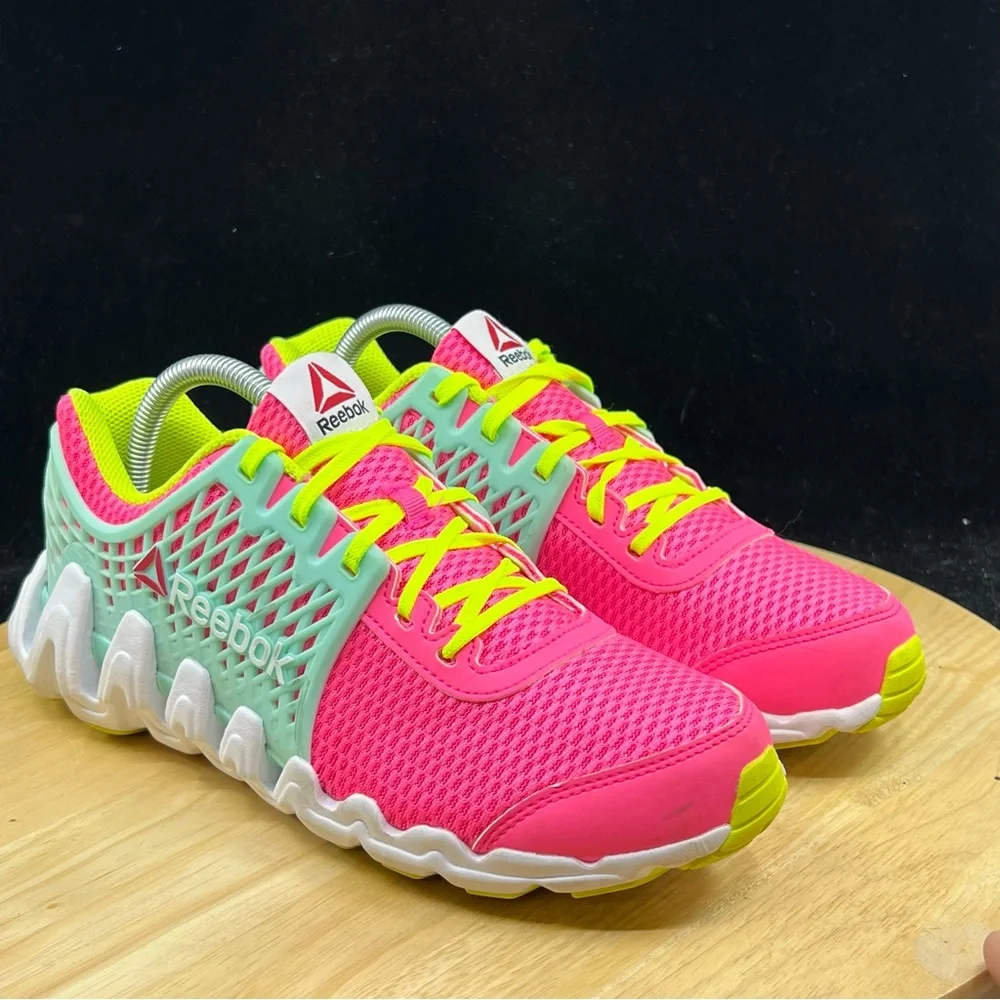 Reebok Zigtech Blue/Pink/Neon Green Size 6y/ Womens Size 7.5 Athletic Shoes - Picture 4 of 10